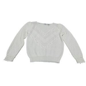 Vintage Helium Cream Off White Sweater Sz M Delicate Cottagecore Puff Sleeve